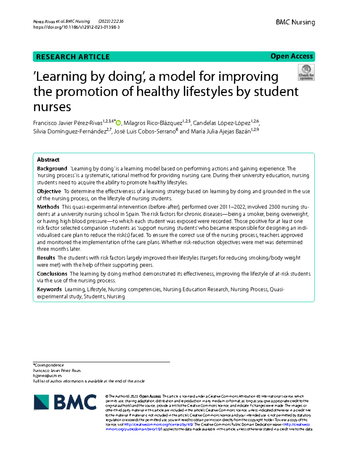 Nursing Learning by doing model - Pérez‑Rivas et al. BMC Nursing (2023 ...