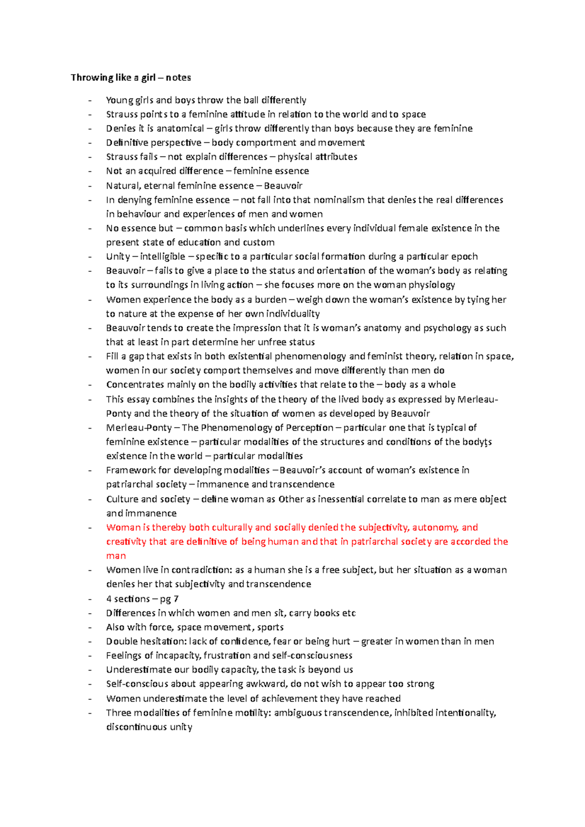 Throwing like a girl notes Throwing like a girl notes Young girls