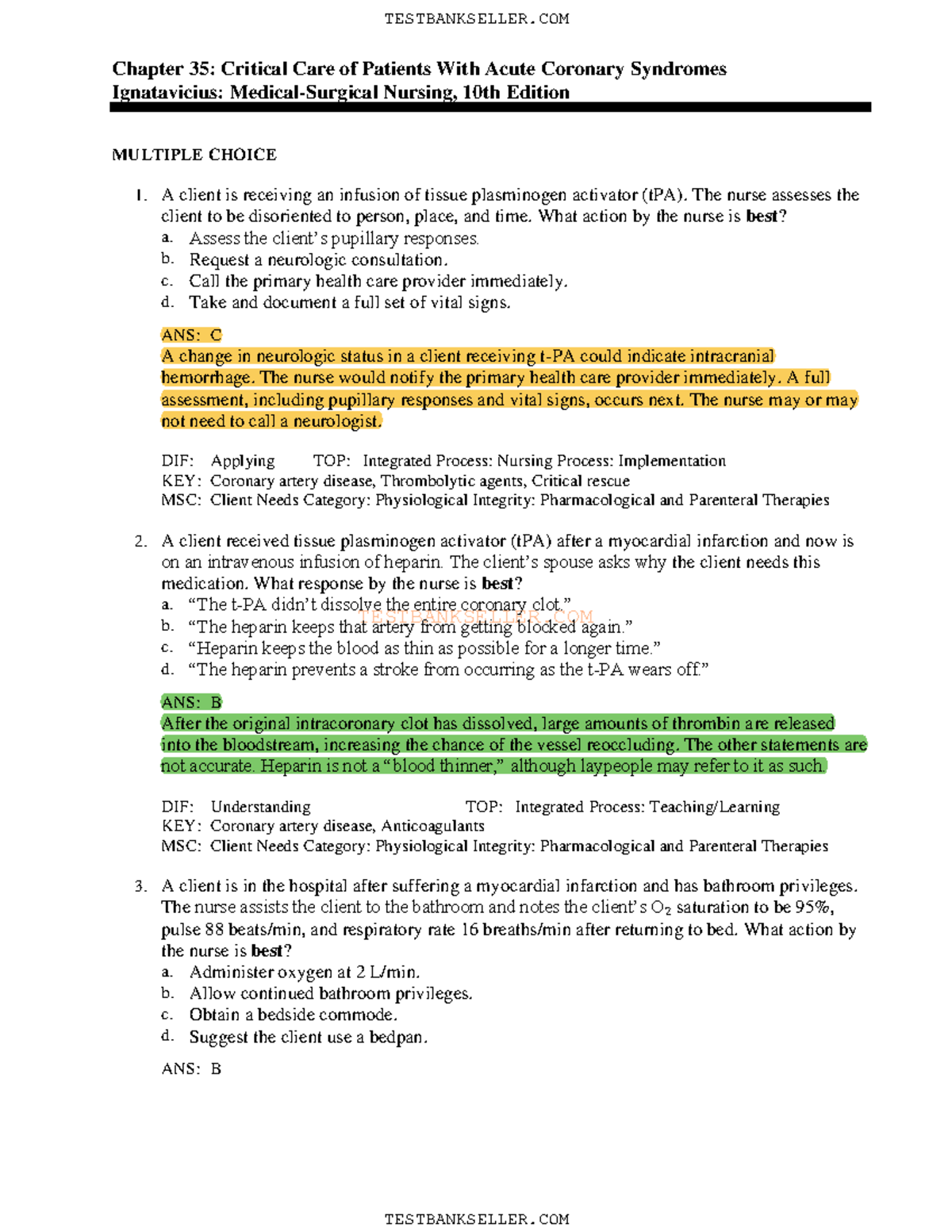 35 acute coronary - Study material - TESTBANKSELLER Chapter 35 ...