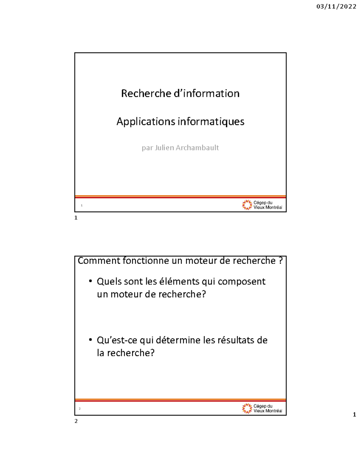 Recherche D'information - 1 Recherche D’information Applications ...