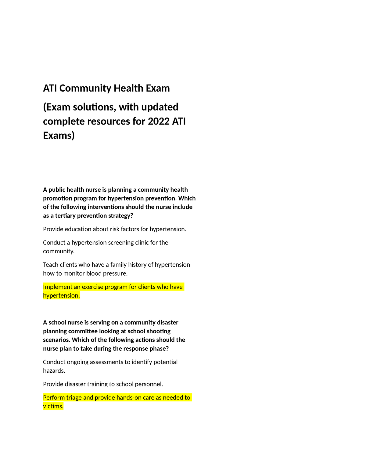 ATI RN Community Health Proctored Exam 2022 ATI Community Health Exam