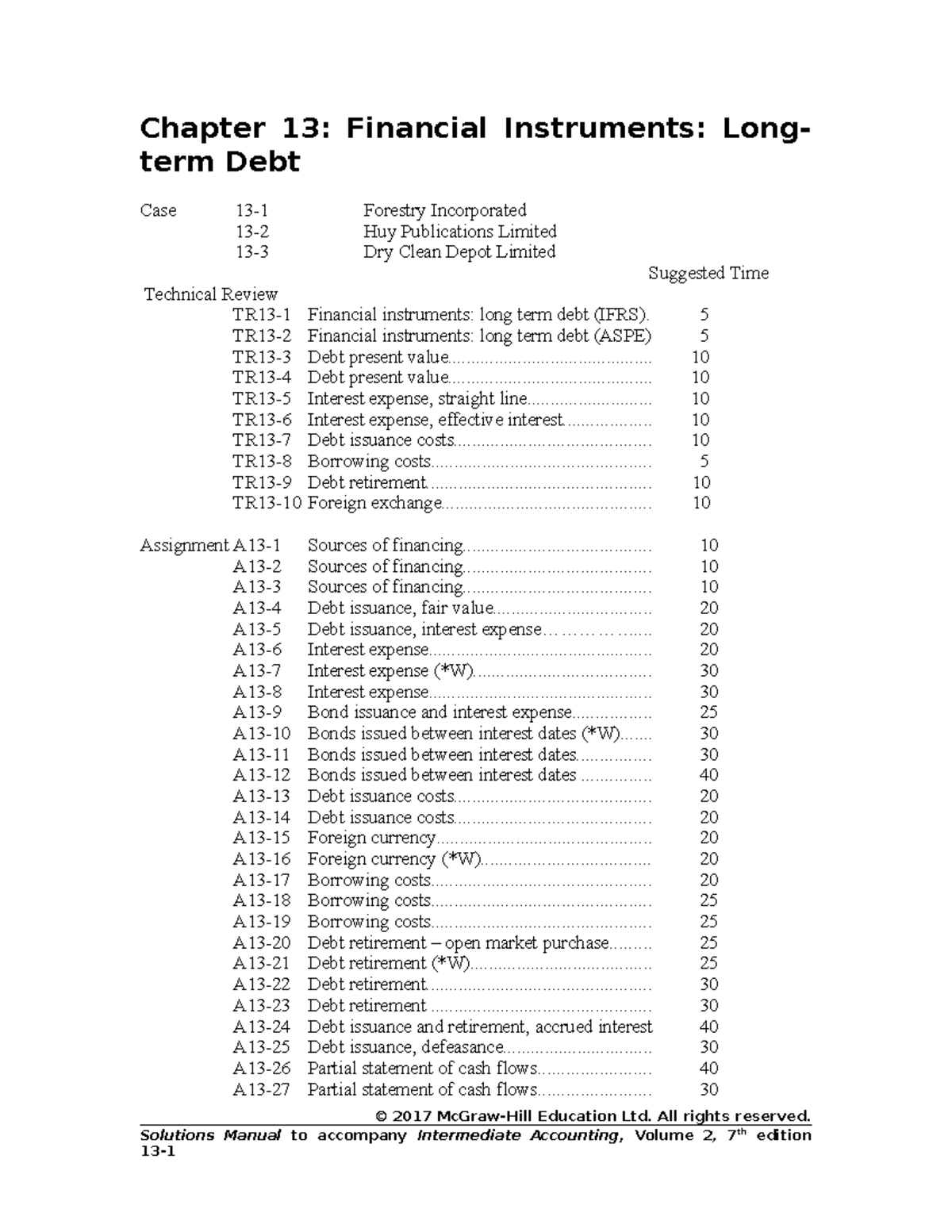 Ch 13 Solutions Chapter 13 Financial Instruments Long Term Debt