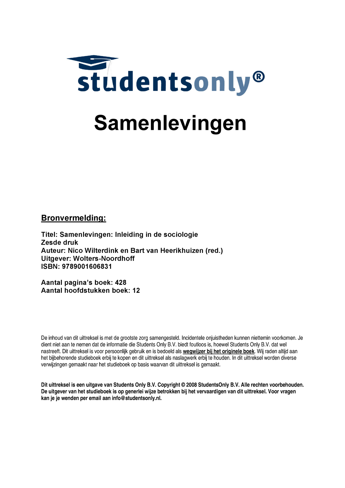 Samenvatting Sociologie: "Inleiding In De Sociologie" Hoofdstuk 1 T/m ...