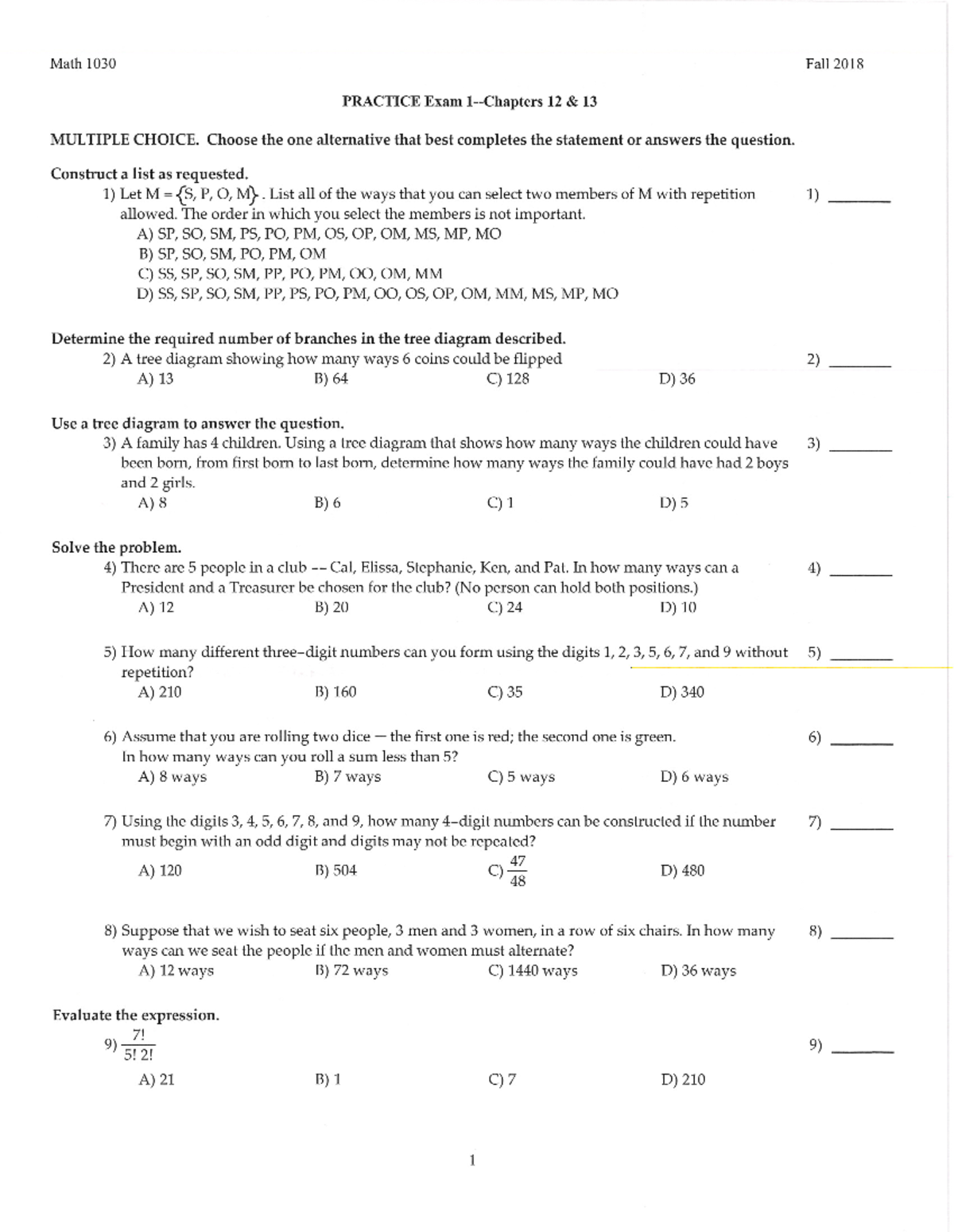 Practice - Exam 1 - Math 1030 Fall 2018 PRACTICE Exam 1-Chapters 12 ...