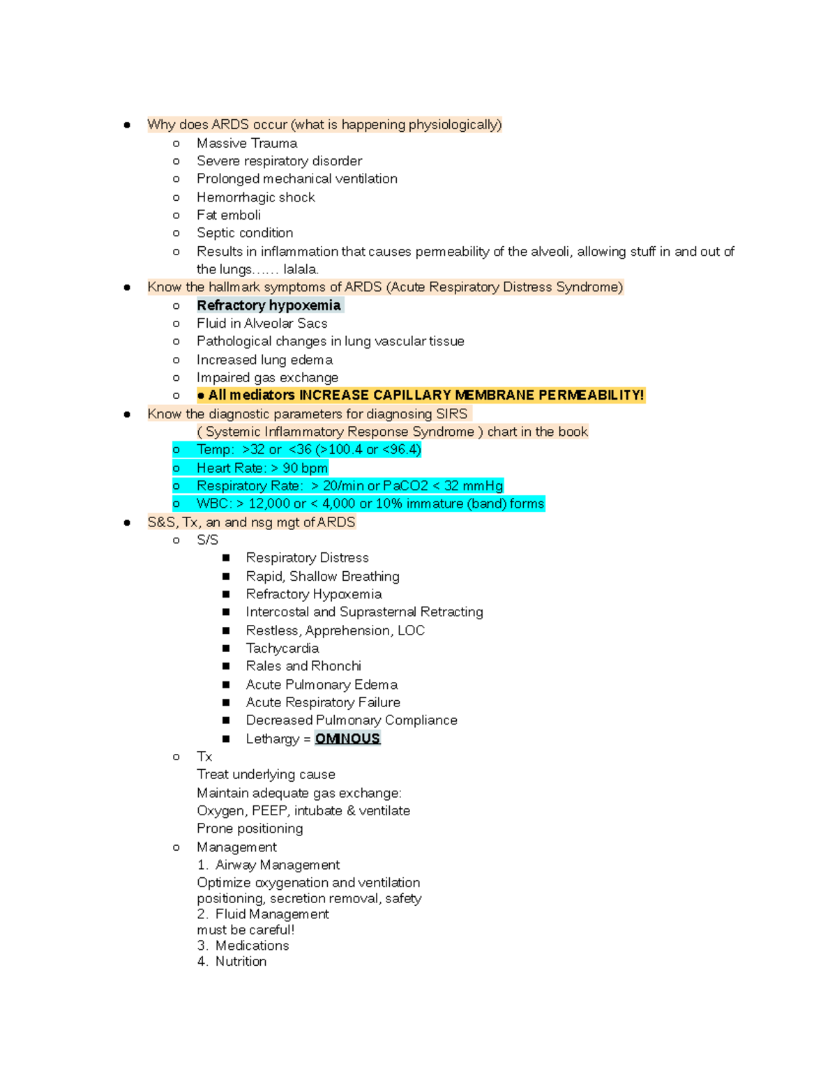 EXAM 1 Respiratory ( Extra) Why does ARDS occur (what is happening EXAM 1 Respiratory ( Extra) Why does ARDS occur (what is happening
