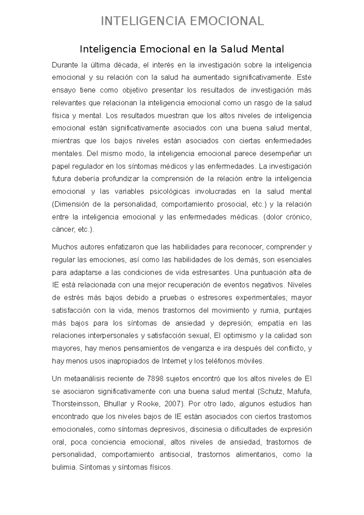 Inteligencia Emocional en la Salud Mental y Fisica - Inteligencia ...