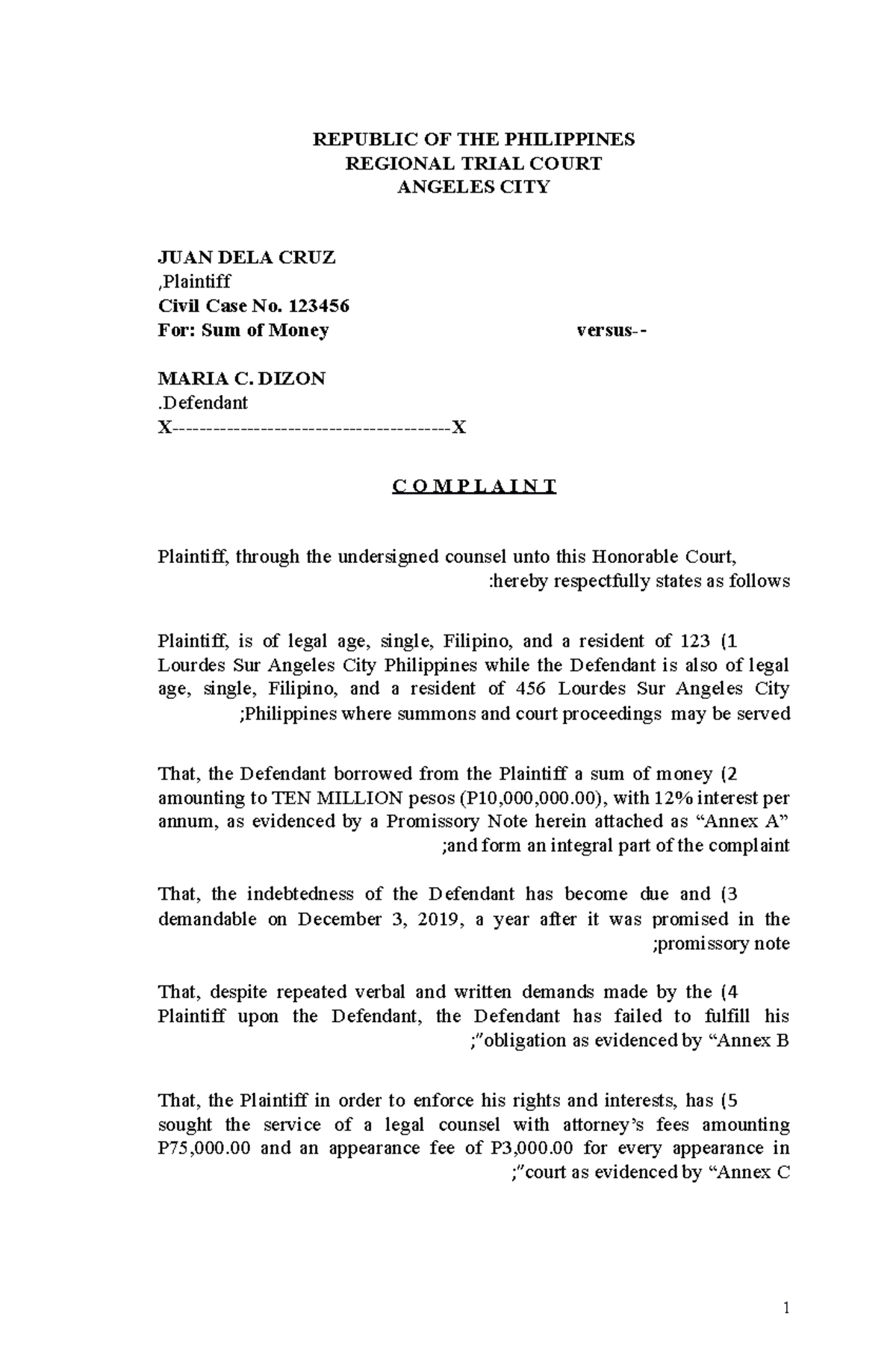 FORM-19- legal assignments - REPUBLIC OF THE PHILIPPINES REGIONAL TRIAL ...