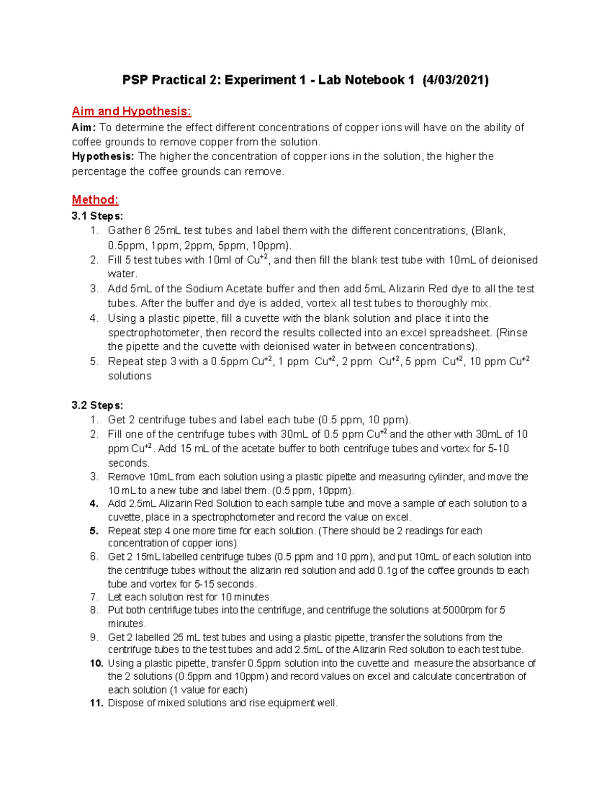 Principle of Scientific Practice- Lab Notebook 1 - PSP Practical 2 ...