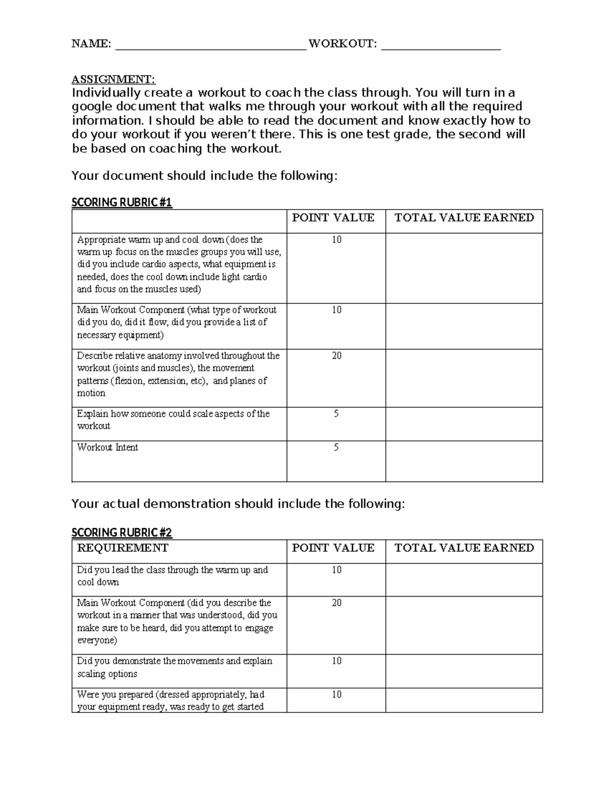 Lakeisha Belgrave - Workout assignment - NAME ...