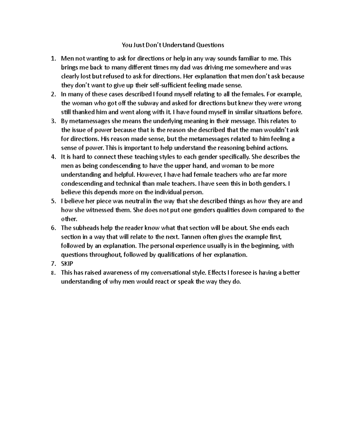 Tannen - You Just Don’t Understand Questions - You Just Don’t ...