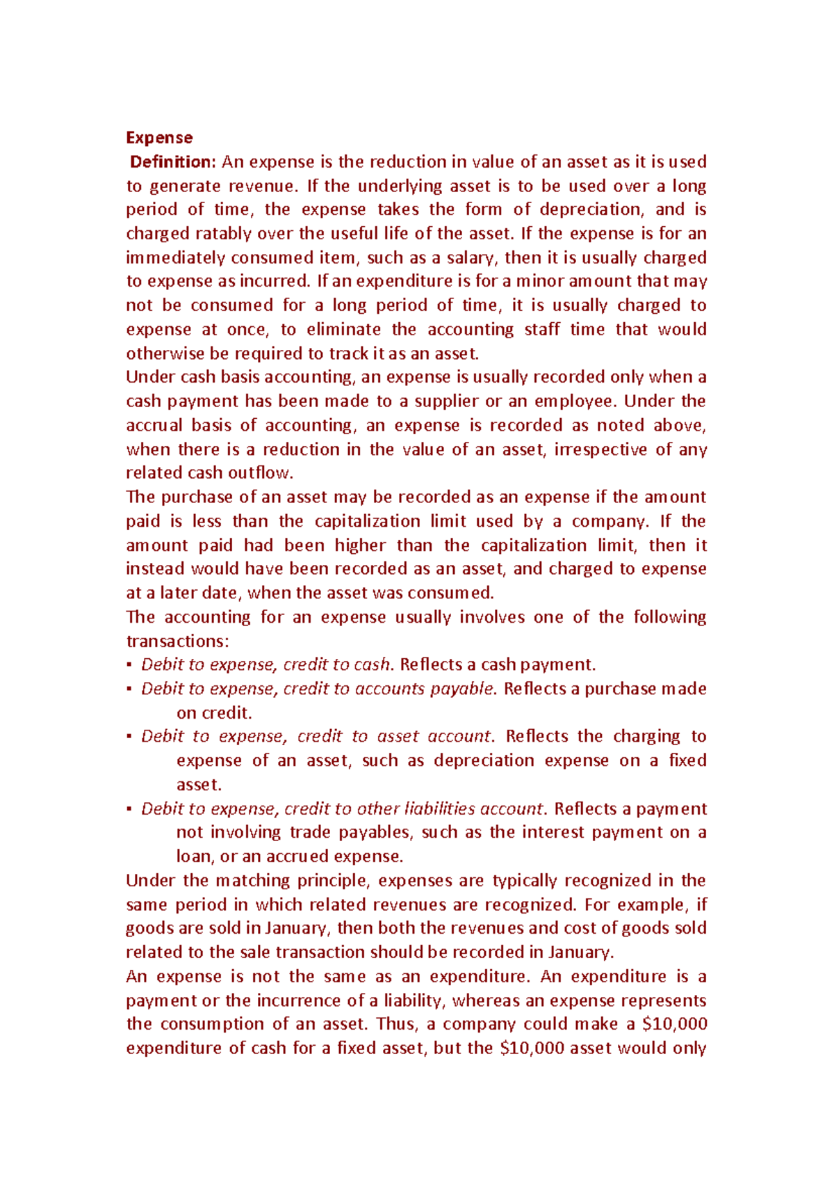 Expense - Expense Definition: An expense is the reduction in value of ...