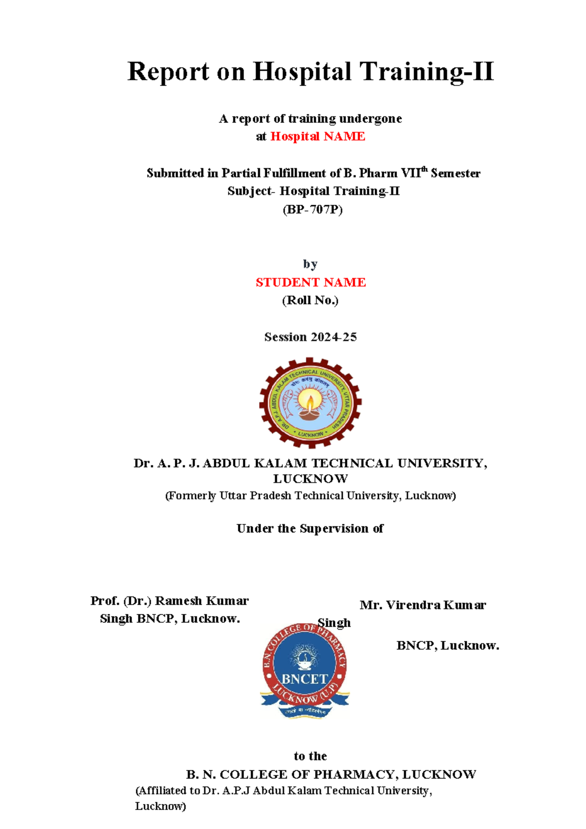 Real Format- Report on Hospital Training-II - Report on Hospital ...