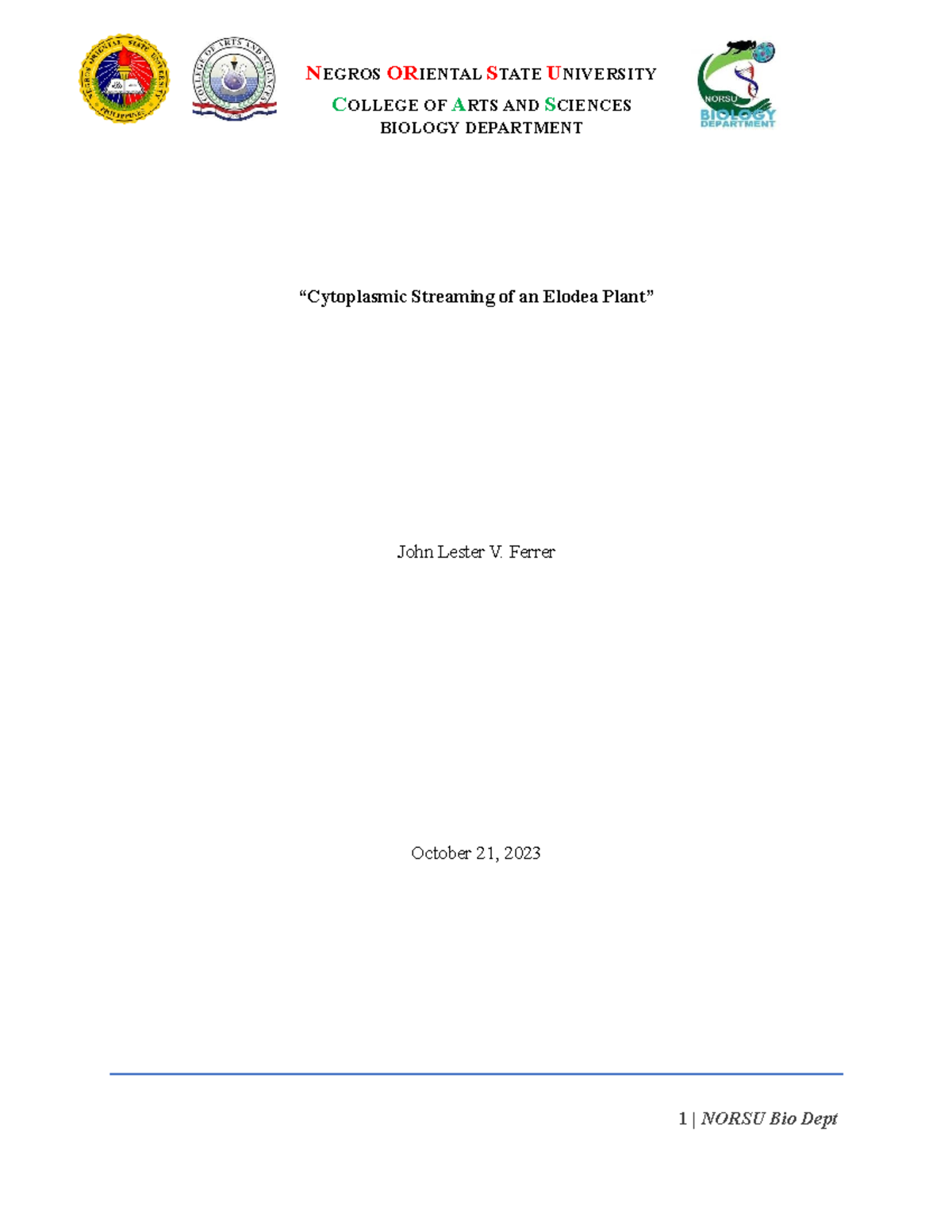 Lab report example ig - Environmental Science - COLLEGE OF ARTS AND ...