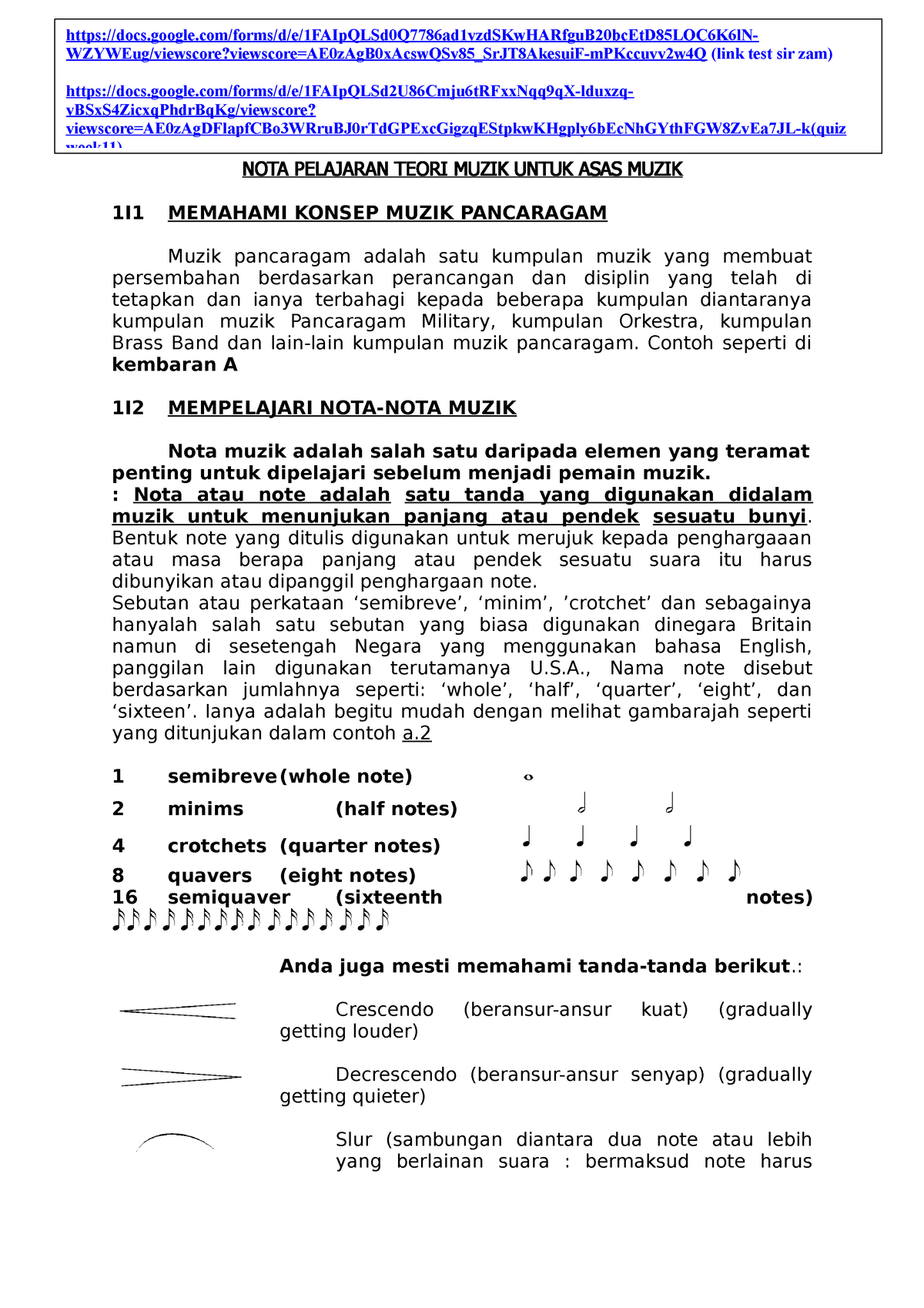 ASAS Muzik - Lecture Notes 1 - NOTA PELAJARAN TEORI MUZIK UNTUK ASAS ...