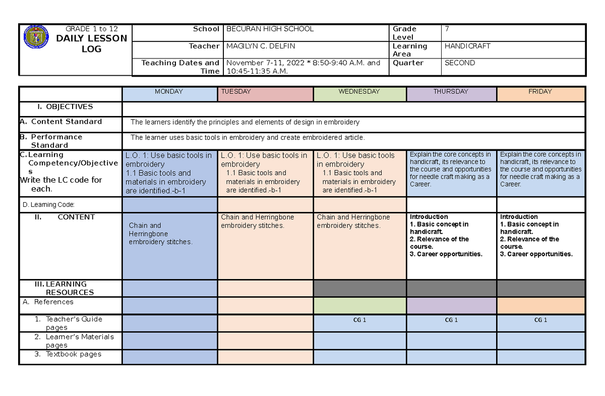 Dll-handicr Aft 7 2nd- Quarter-week-2 - Grade 1 To 12 Daily Lesson Log 