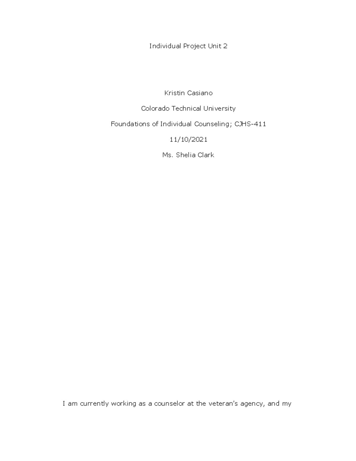 CJHS-411 IP 2 - Unit 2 Project for CJHS-411; Foundations of Individual ...