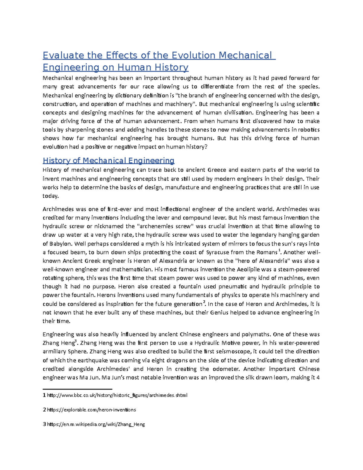Evaluate the Effects of the Evolution Mechanical Engineering on Human ...