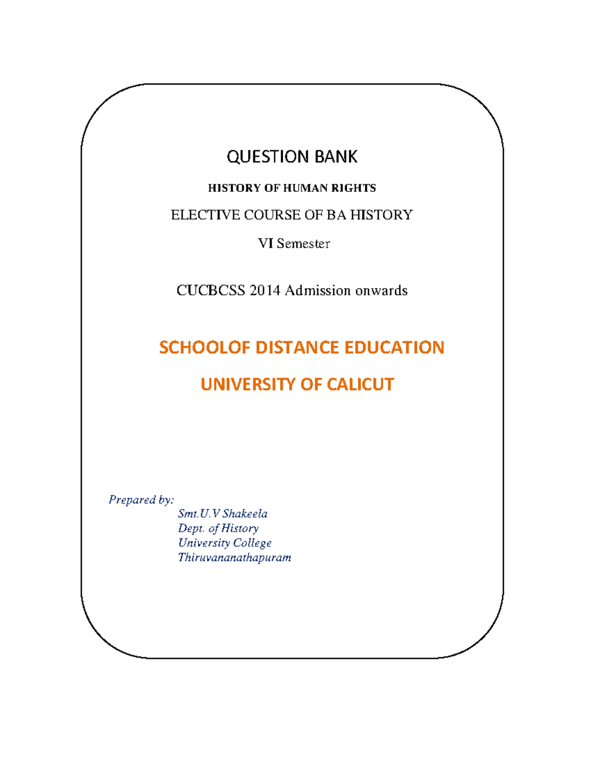 History OF Human Rights BA History Question BANK - QUESTION BANK ...