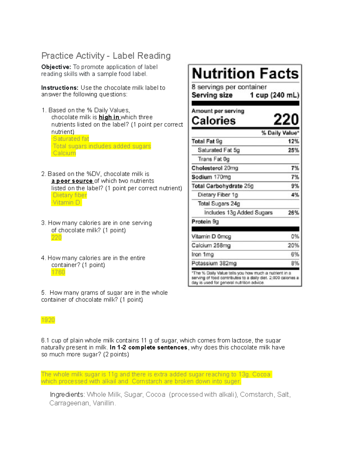 Nutr2 - Quiz section2 - Practice Activity - Label Reading Objective: To ...