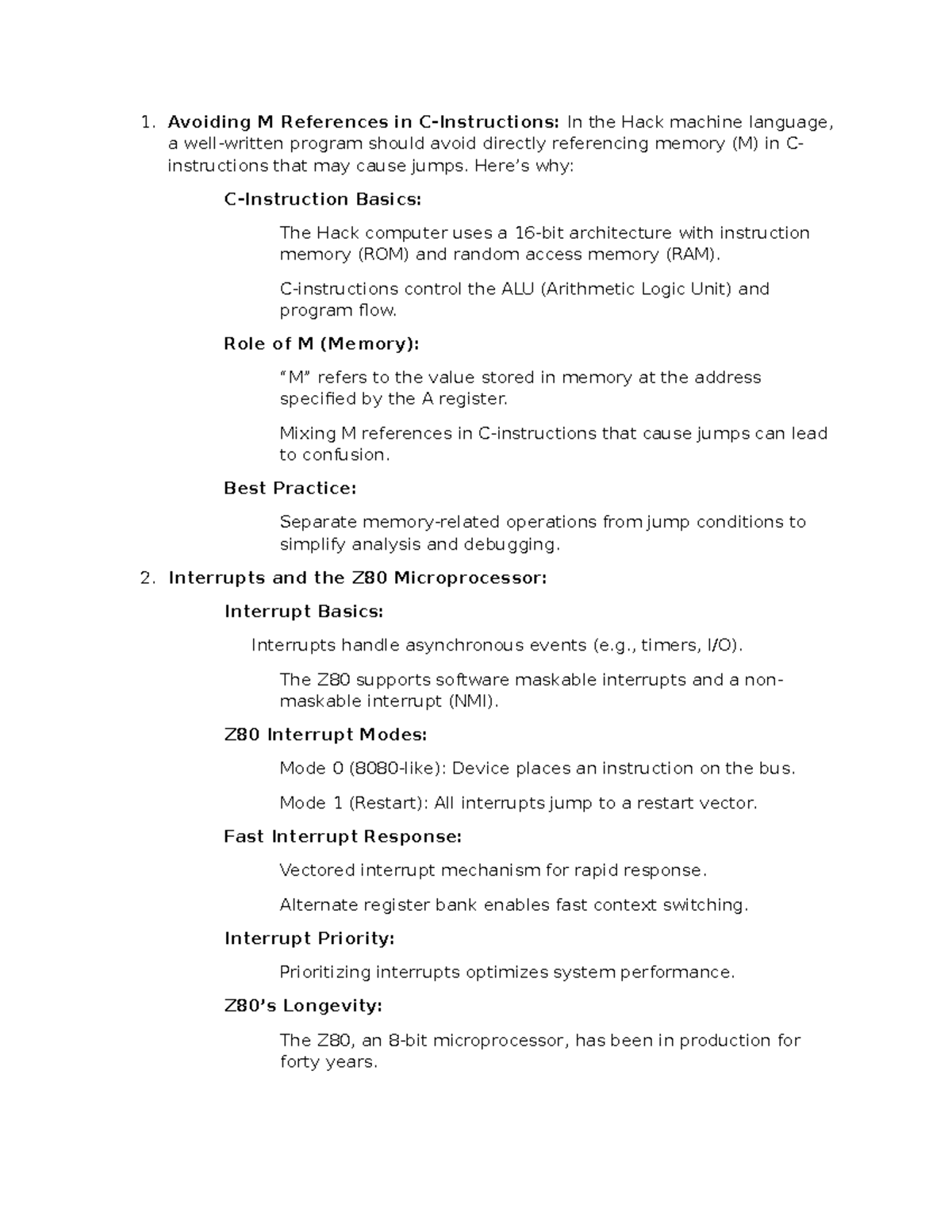 Computer systems disucssion 6 - Avoiding M References in C-Instructions ...