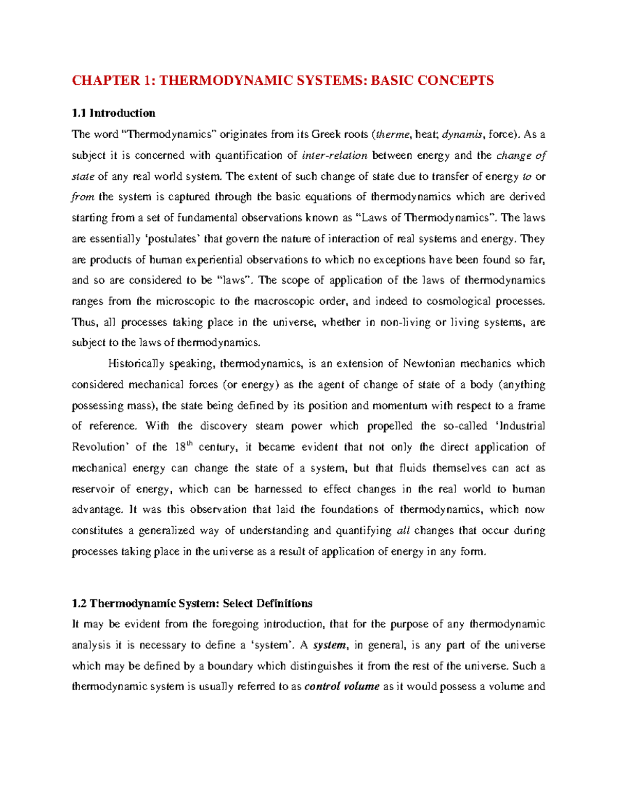 Chapter-1 Introductory thermo - CHAPTER 1: THERMODYNAMIC SYSTEMS: BASIC ...