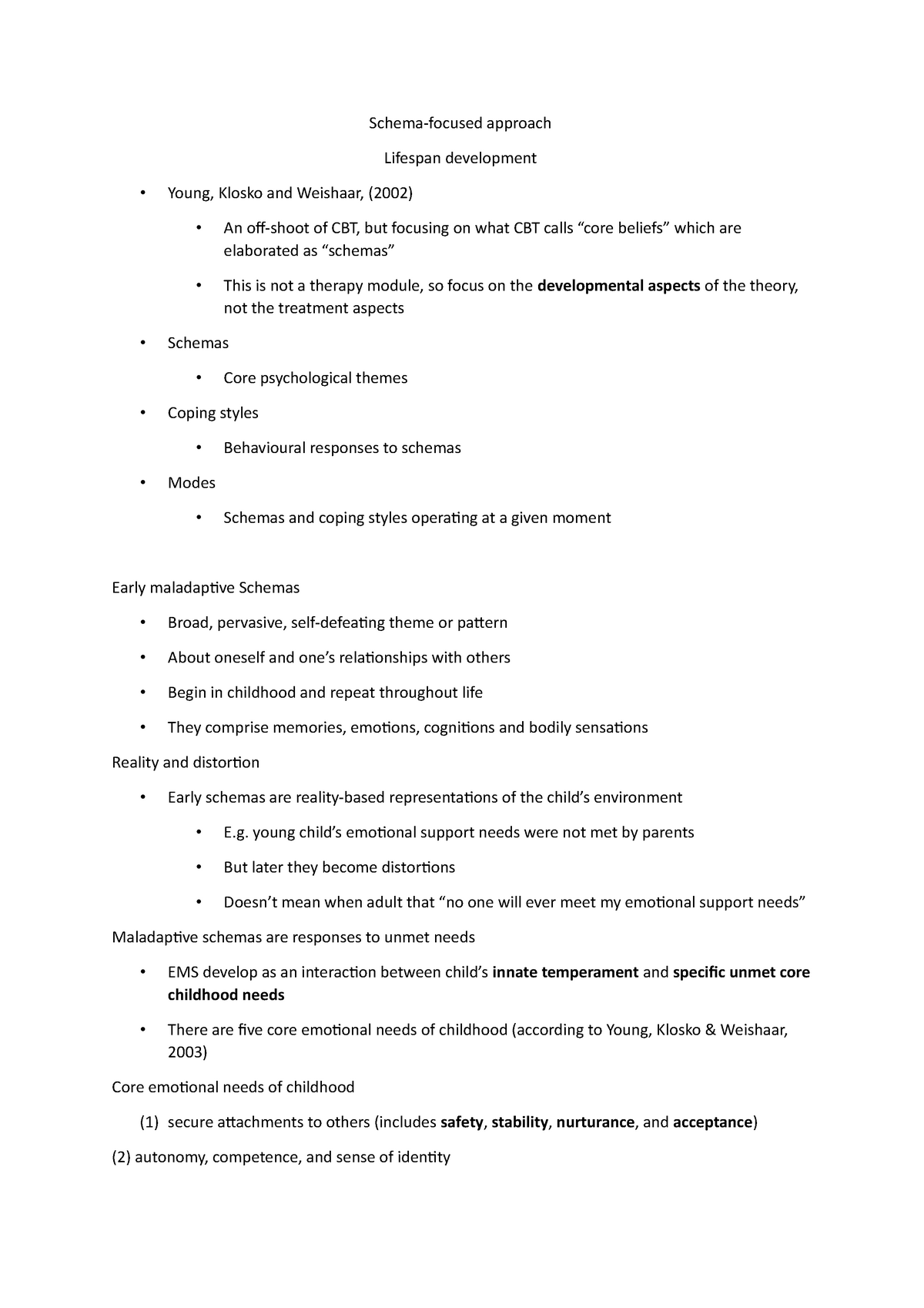 Schema focused approach - Schema-focused approach Lifespan development ...