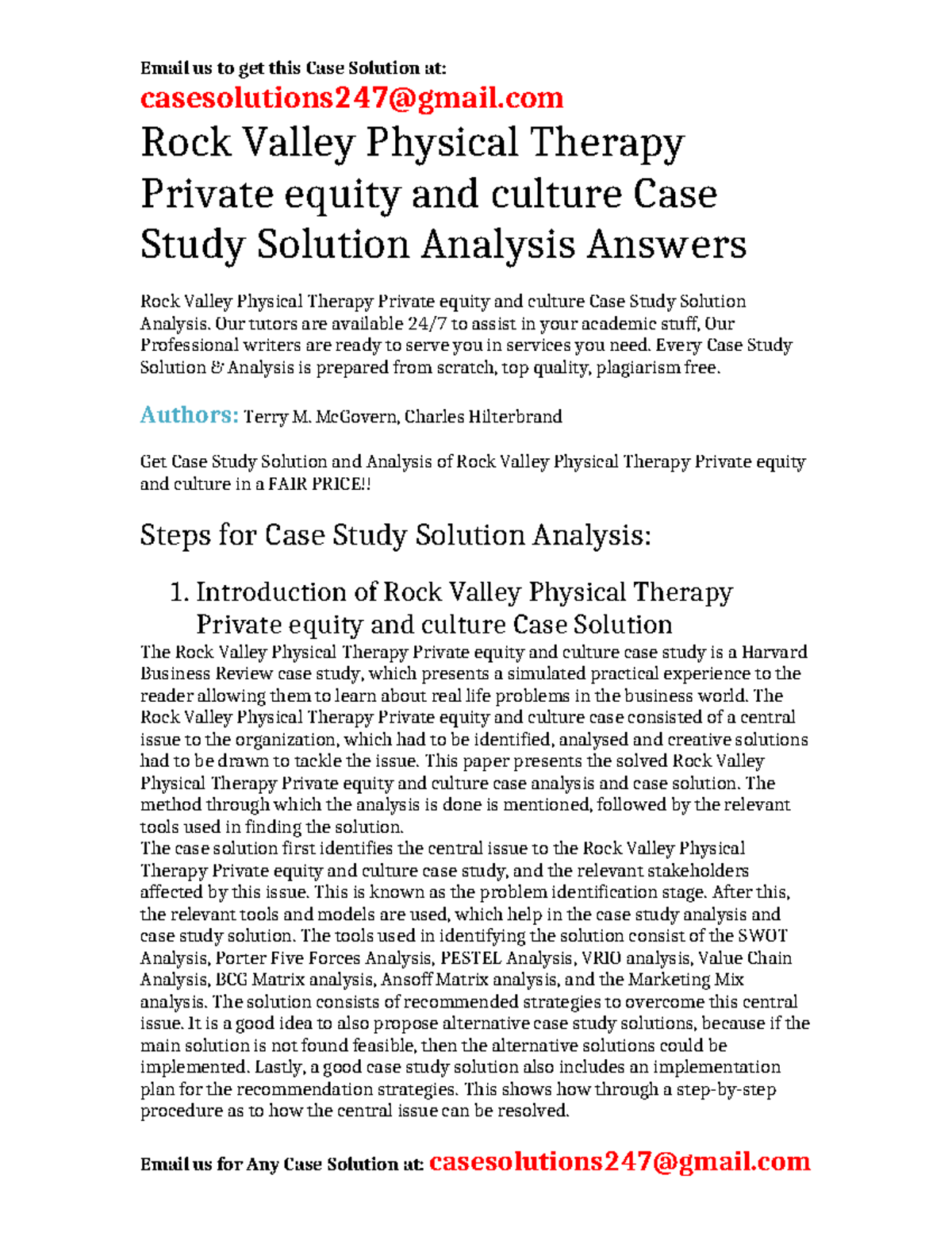 Case Solution Rock Valley Physical Therapy Private equity and culture