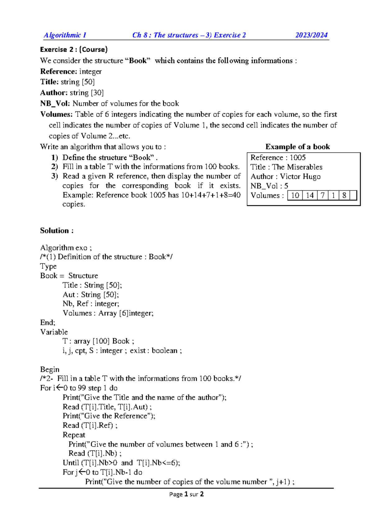 3) The Structure - Exercise 2 - Algorithmic I Ch 8 : The structures – 3 ...