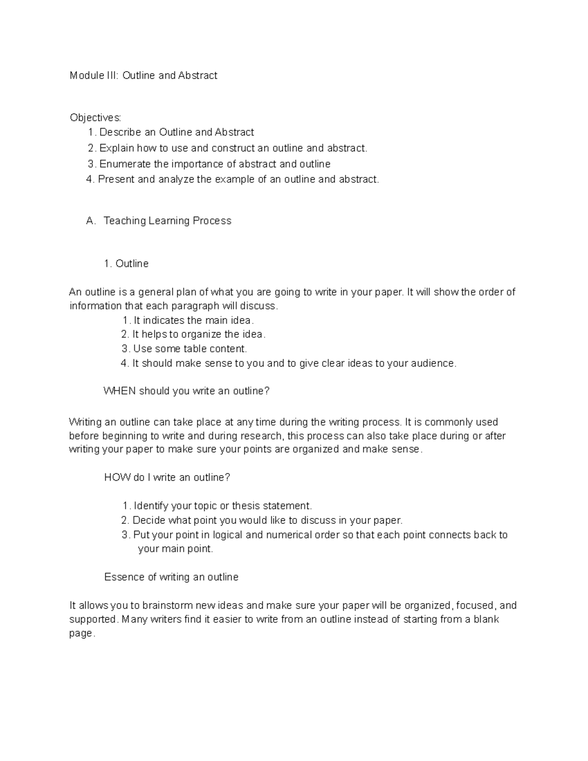 ModuleIII OutlineandAbstract Module III Outline and Abstract