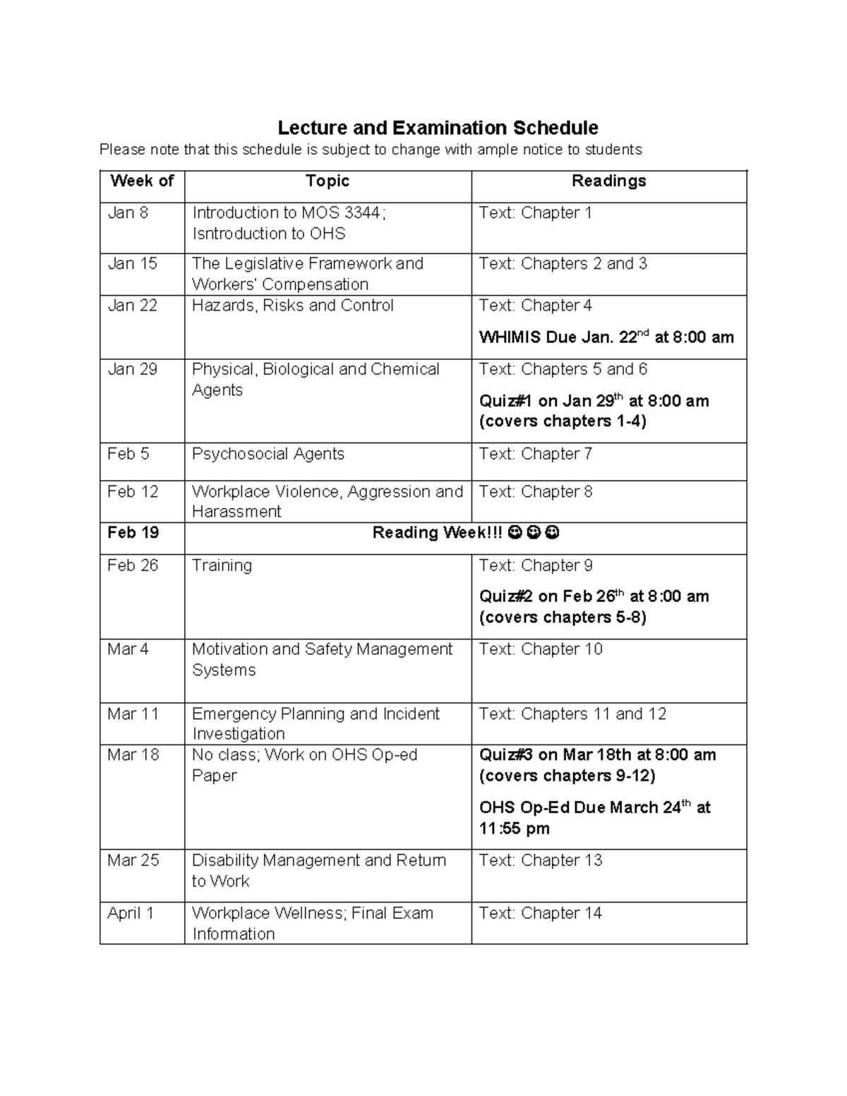 Lecture and Examination Schedule-MOS 3344 - Lecture and Examination ...