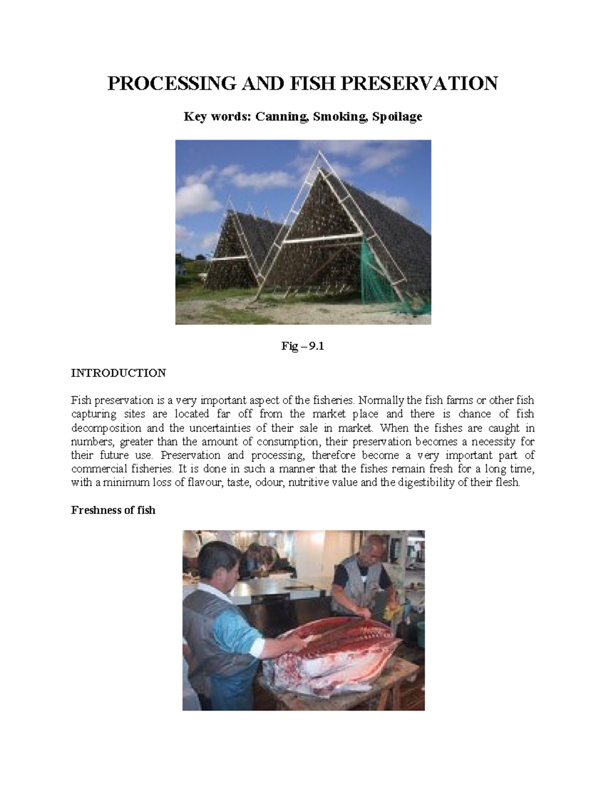 Fish processing and preservation PROCESSING AND FISH PRESERVATION Key