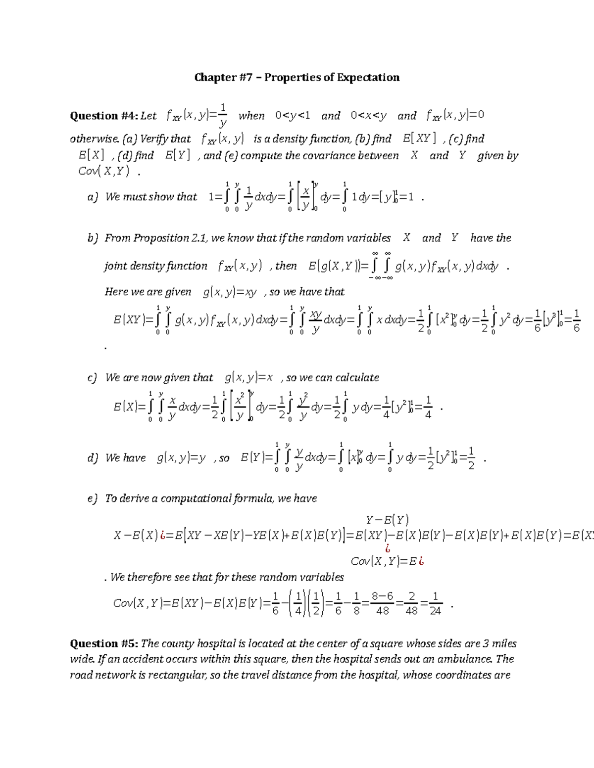 Chapter #7 - Properties of Expectation - Chapter #7 – Properties of ...
