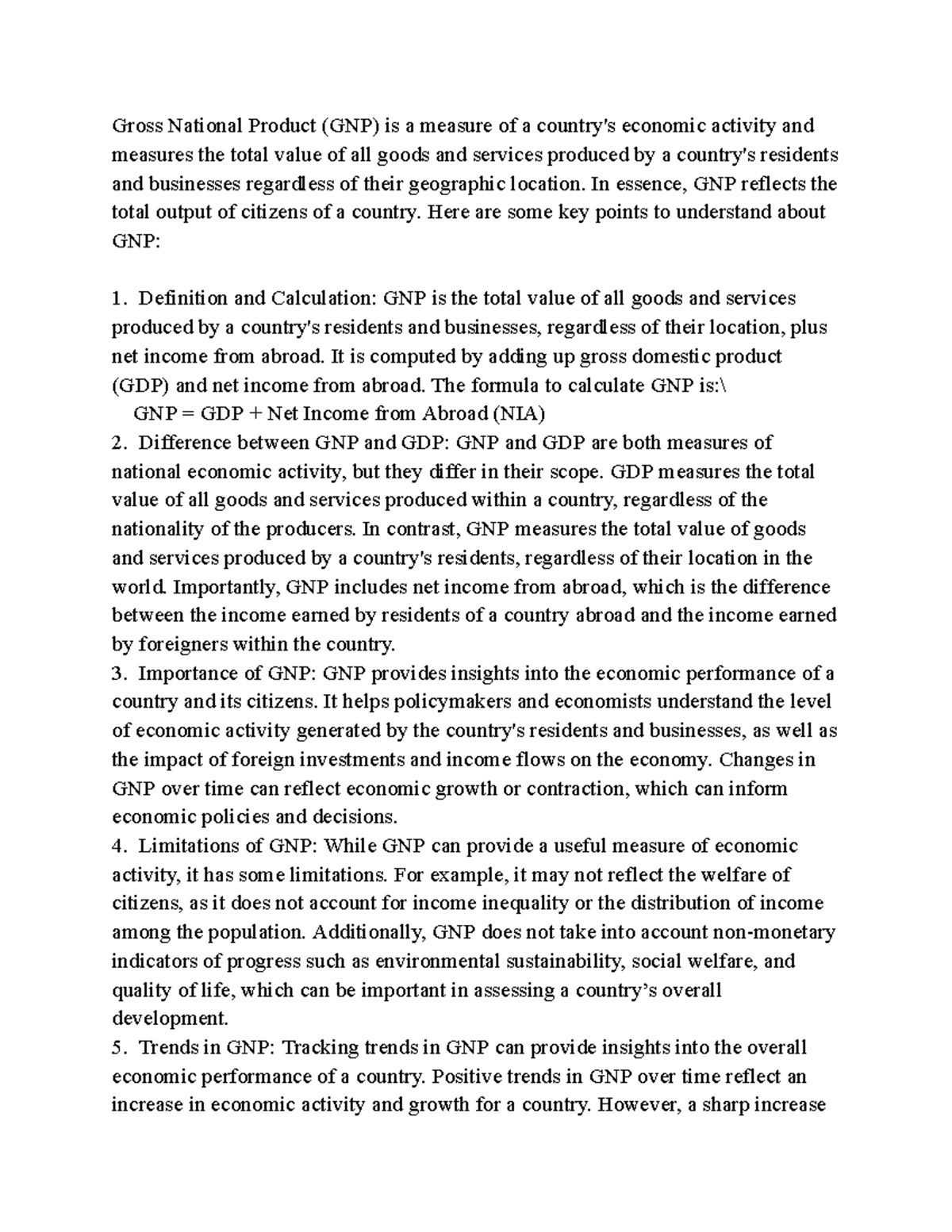 AP Macroecnomics Notes gross national product (GNP) - Gross National ...
