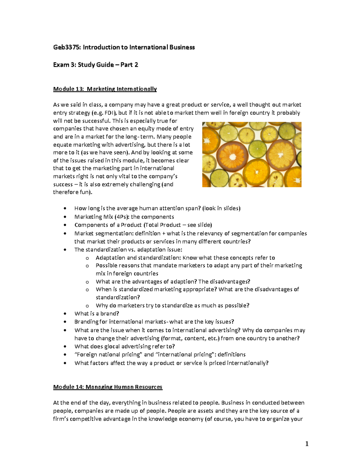 Study Guide Exam 3 Part 2 - Geb3375: Introduction to International ...