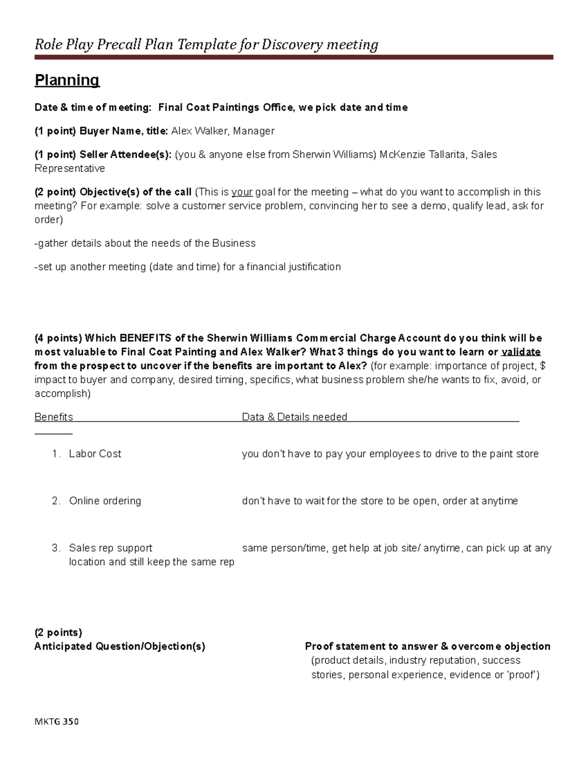 Precall Plan sherwin williams - discovery - Planning Date & time of ...
