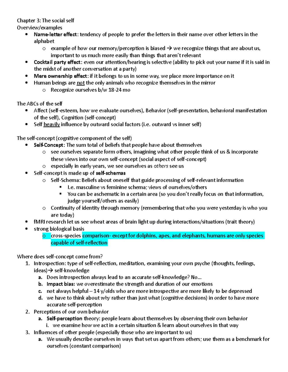 Chapter 3 lecture notes - Chapter 3: The social self effect: tendency ...