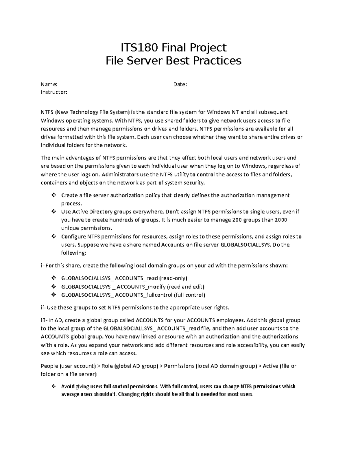 Globalsocialsystems File Server Best Practices ITS180 Final Project
