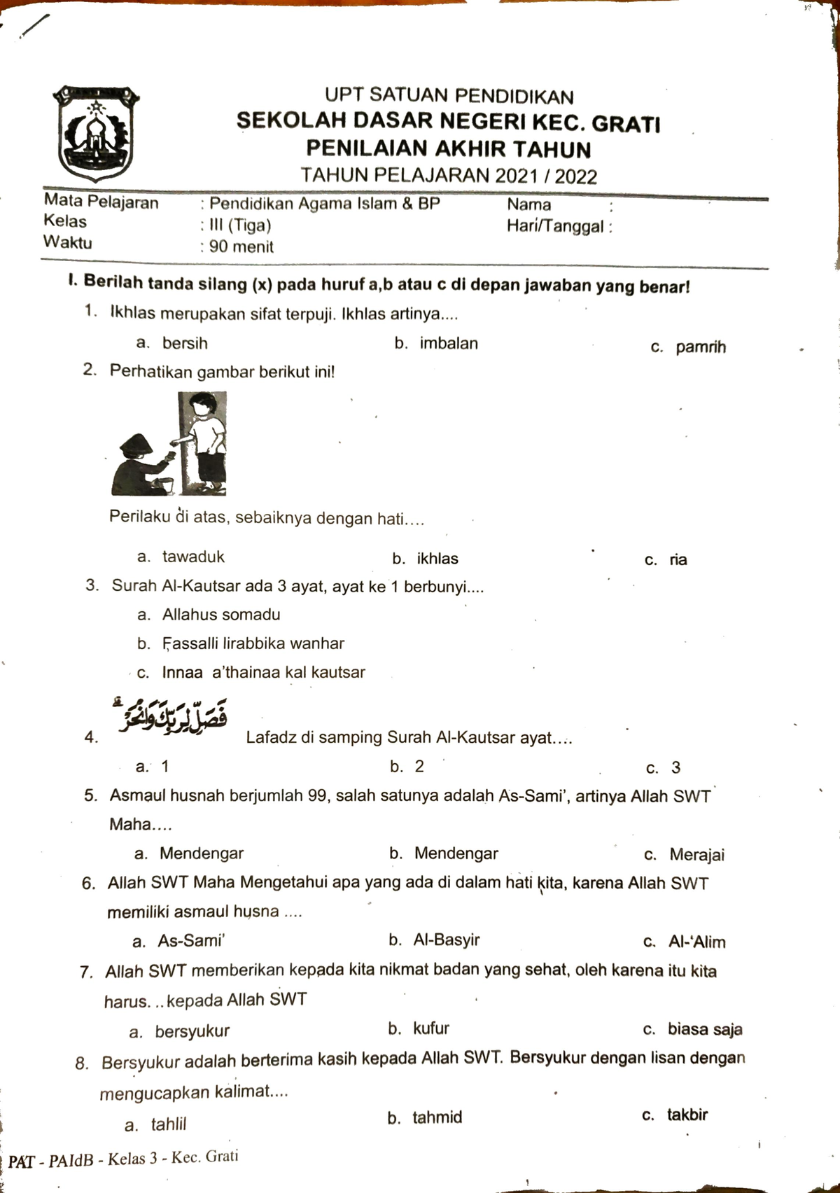 Soal PAI - Soal LAtihan - Kurikulum Sekolah - Studocu