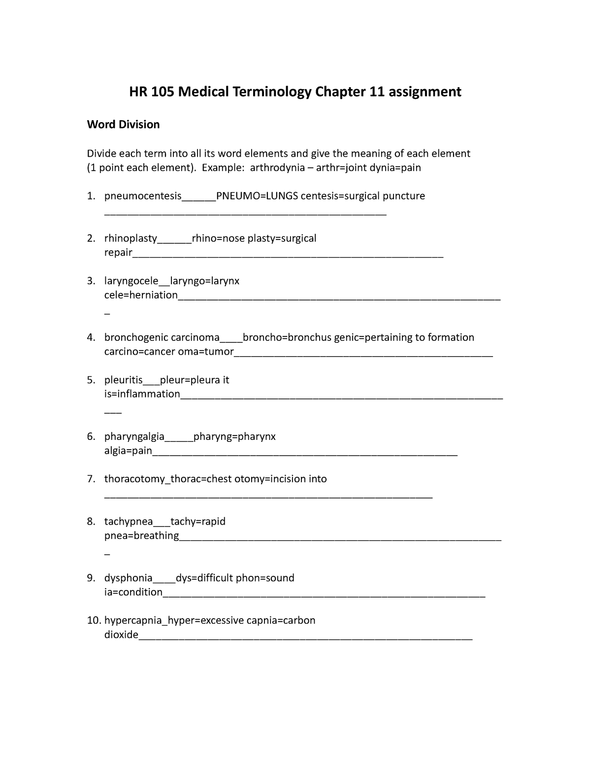 medical terminology chapter 11 chapter homework