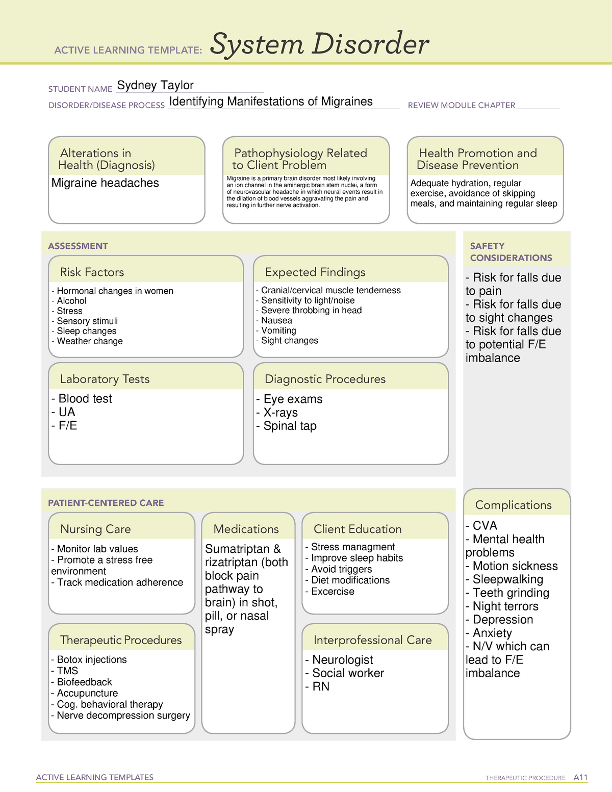 Migraines - ATI template - ACTIVE LEARNING TEMPLATES TherapeuTic ...