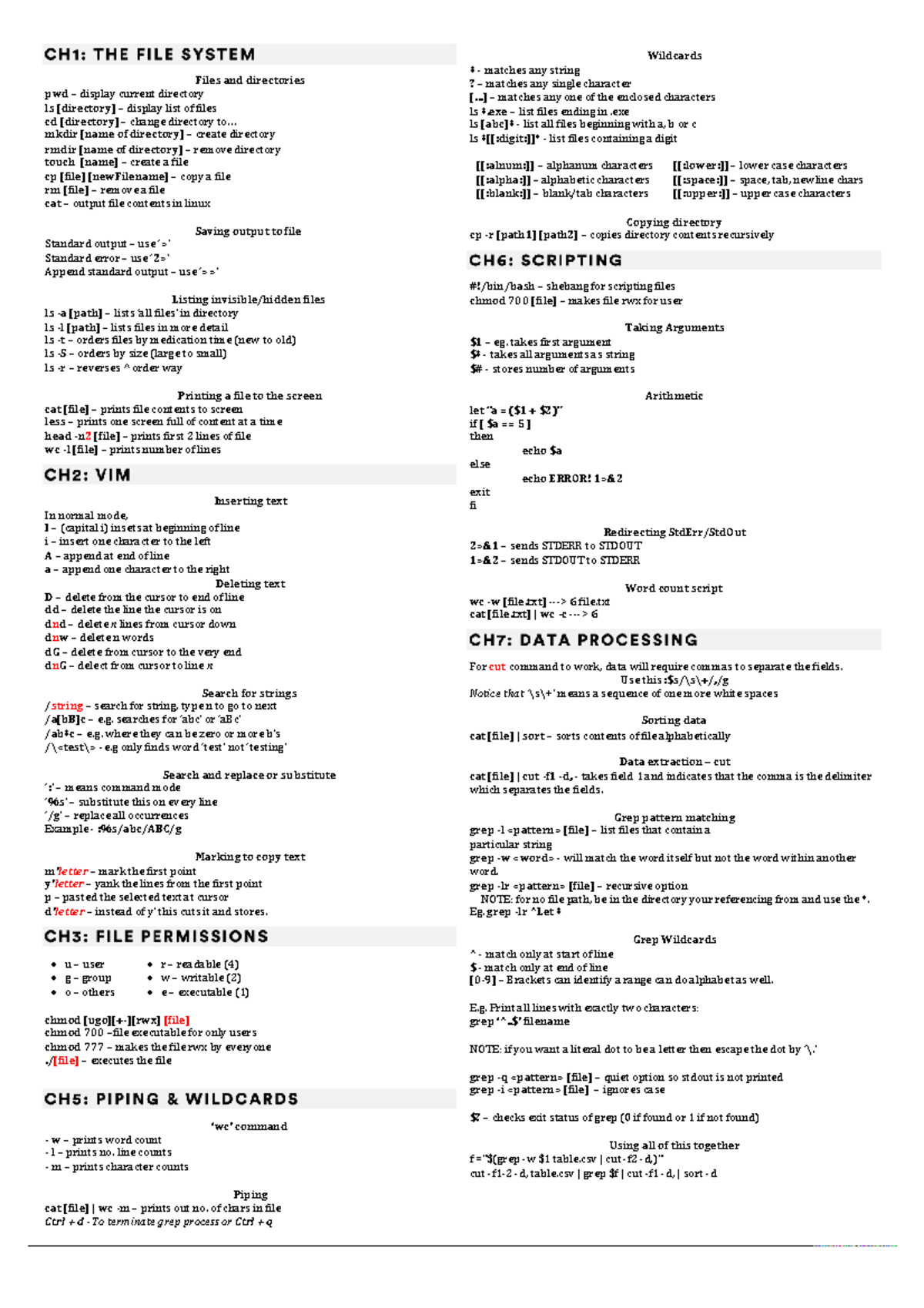 Web Systems Cheat Sheet - Files and directories pwd – display current ...