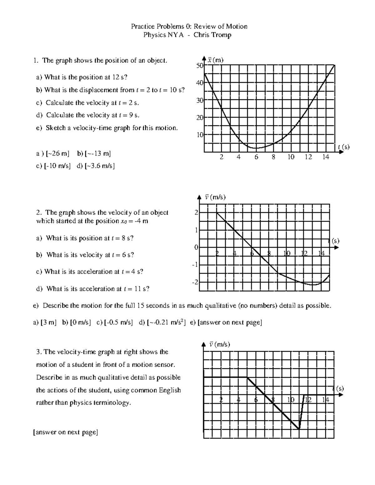Practice Problems 0 Review of Motion - 203-NYA-05 - Studocu