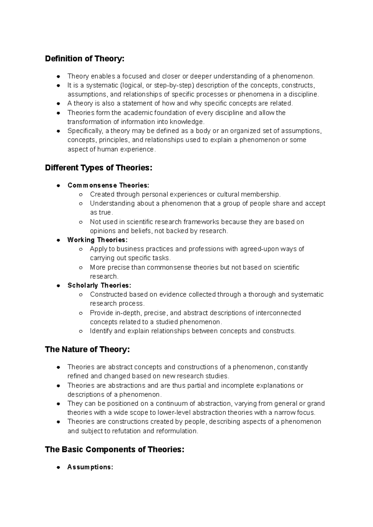 Intro - Definition of Theory: Theory enables a focused and closer or ...