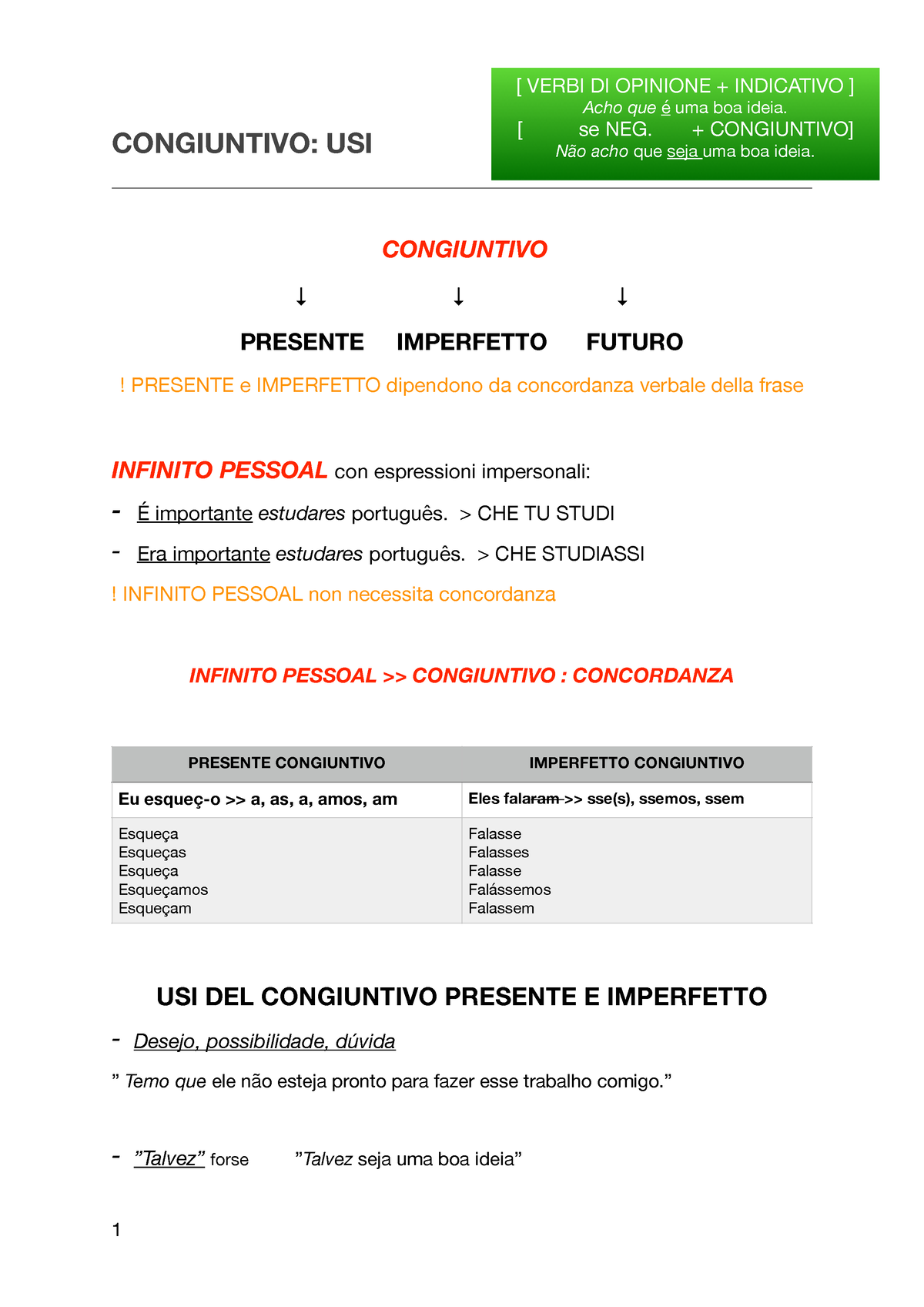 Usi Del Congiuntivo Portoghese - CONGIUNTIVO: USI CONGIUNTIVO ↓ ↓ ↓ ...