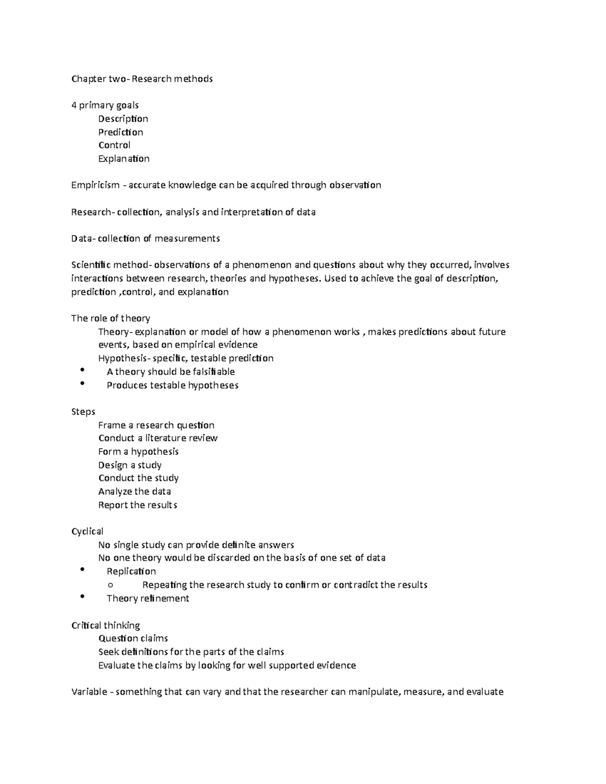 Chapter twooooo - Chapter two- Research methods 4 primary goals ...