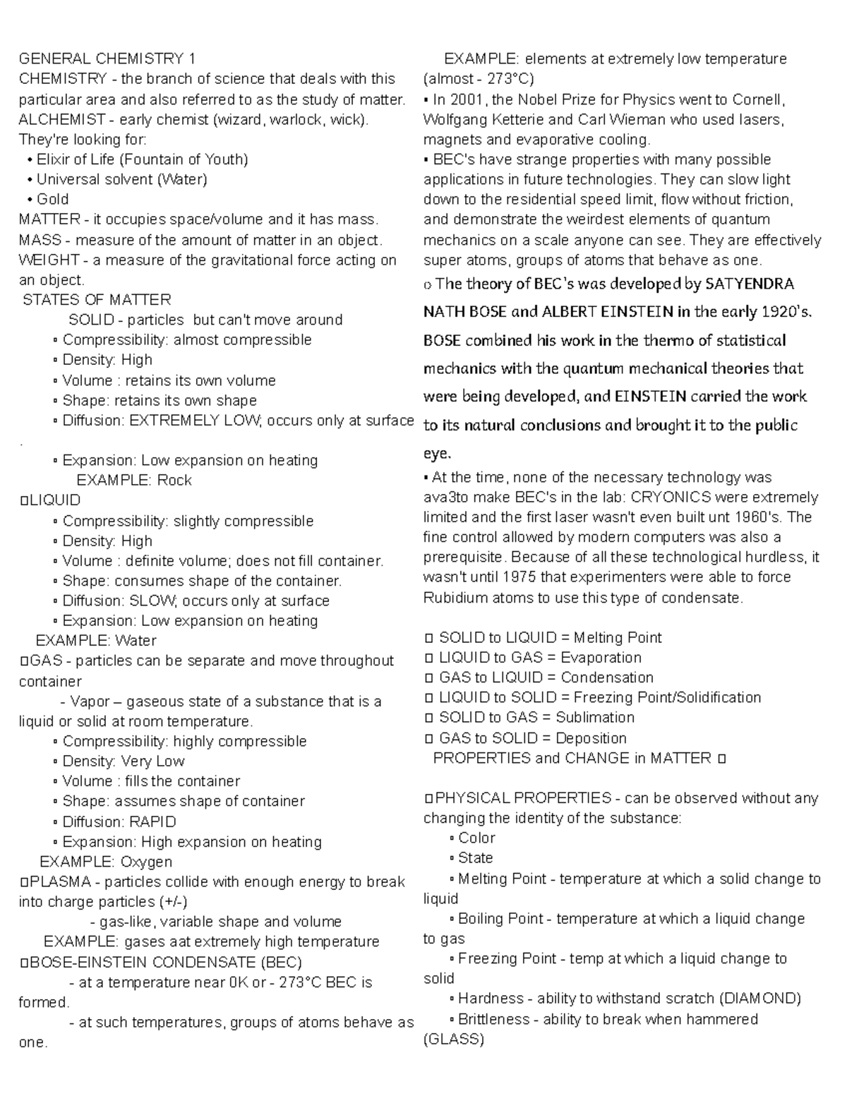 CHEM Reviewer unfinished - GENERAL CHEMISTRY 1 CHEMISTRY - the branch ...