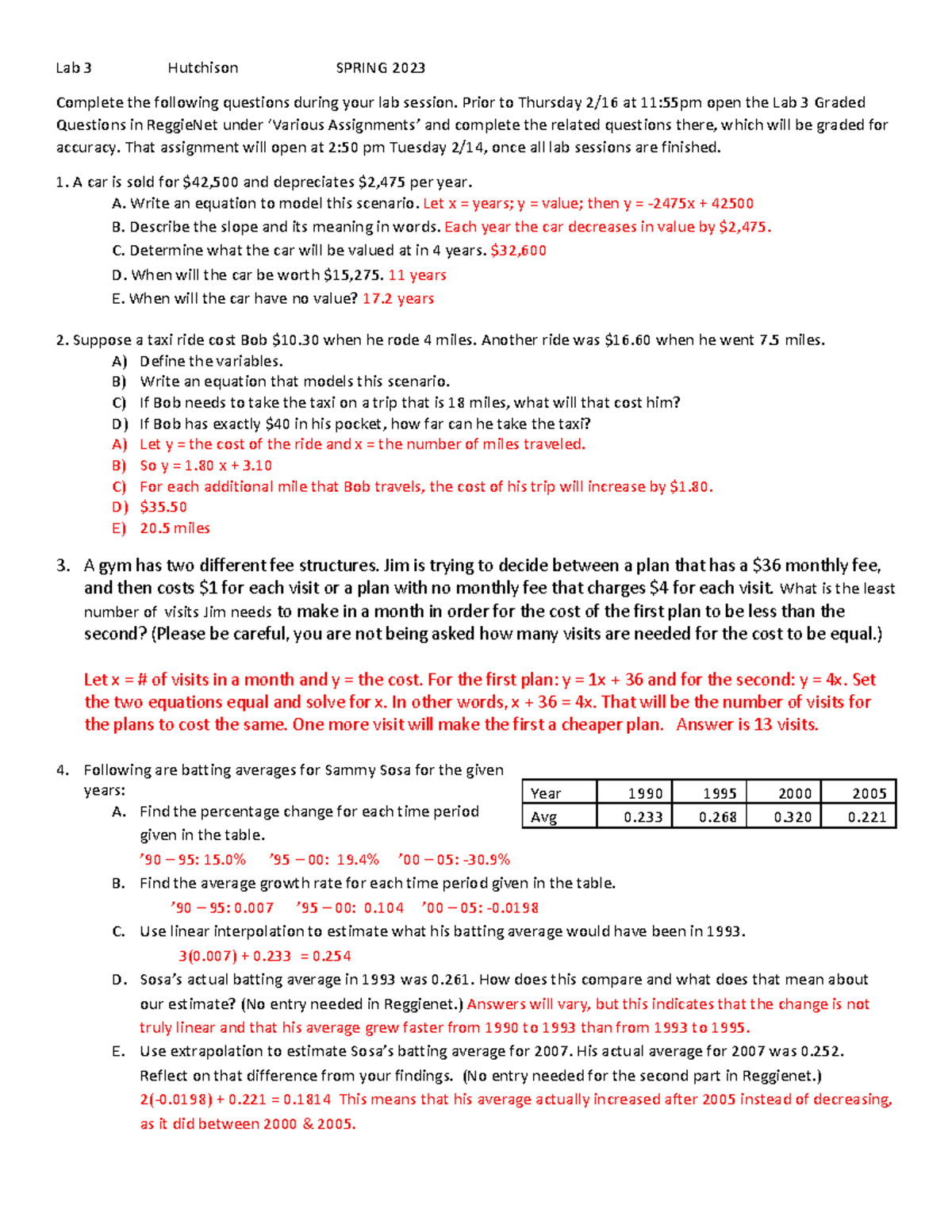 Lab 3 Answers - mat 113 - Lab 3 Hutchison SPRING 2023 Complete the ...