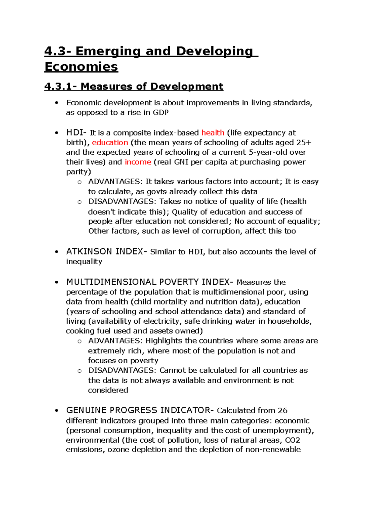 4 - Economics notes - 4- Emerging and Developing Economies 4.3 ...