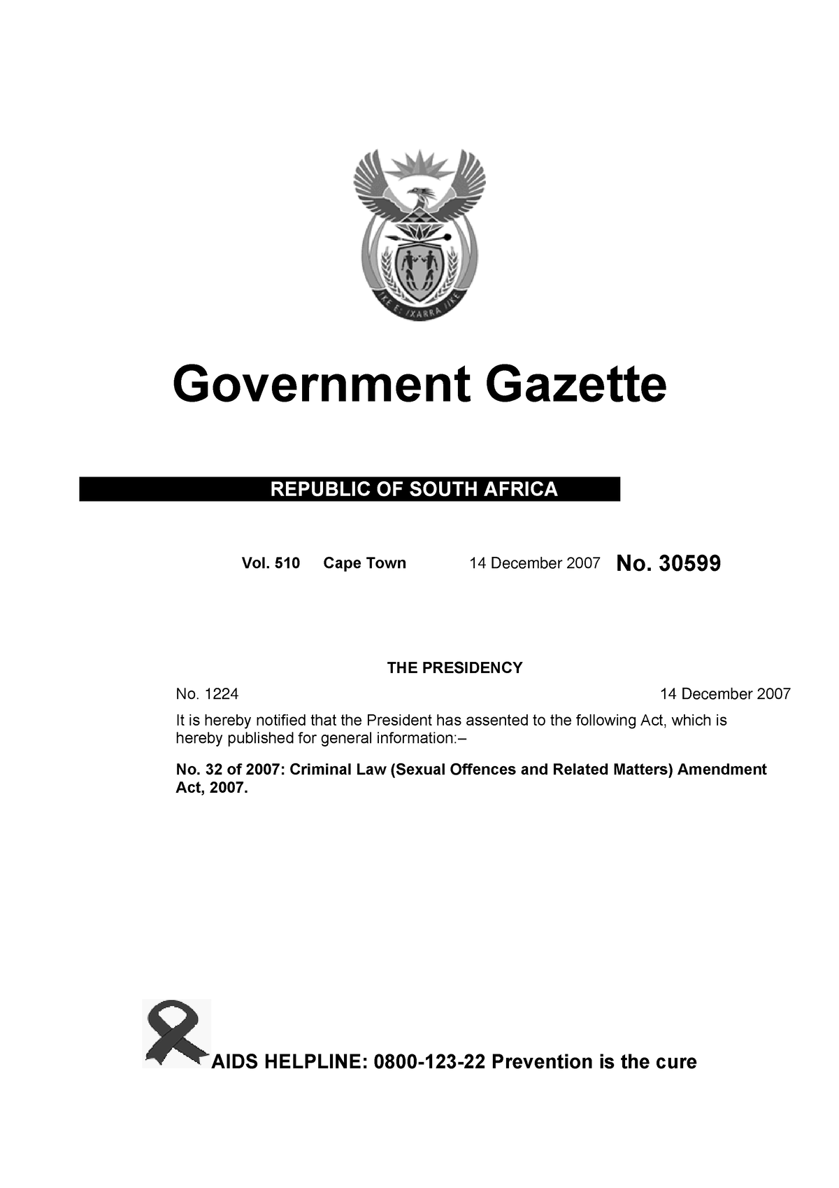 The Criminal Law Sexual Offences And Related Matters Amendment 32 Of 2007 Government Gazette 2745