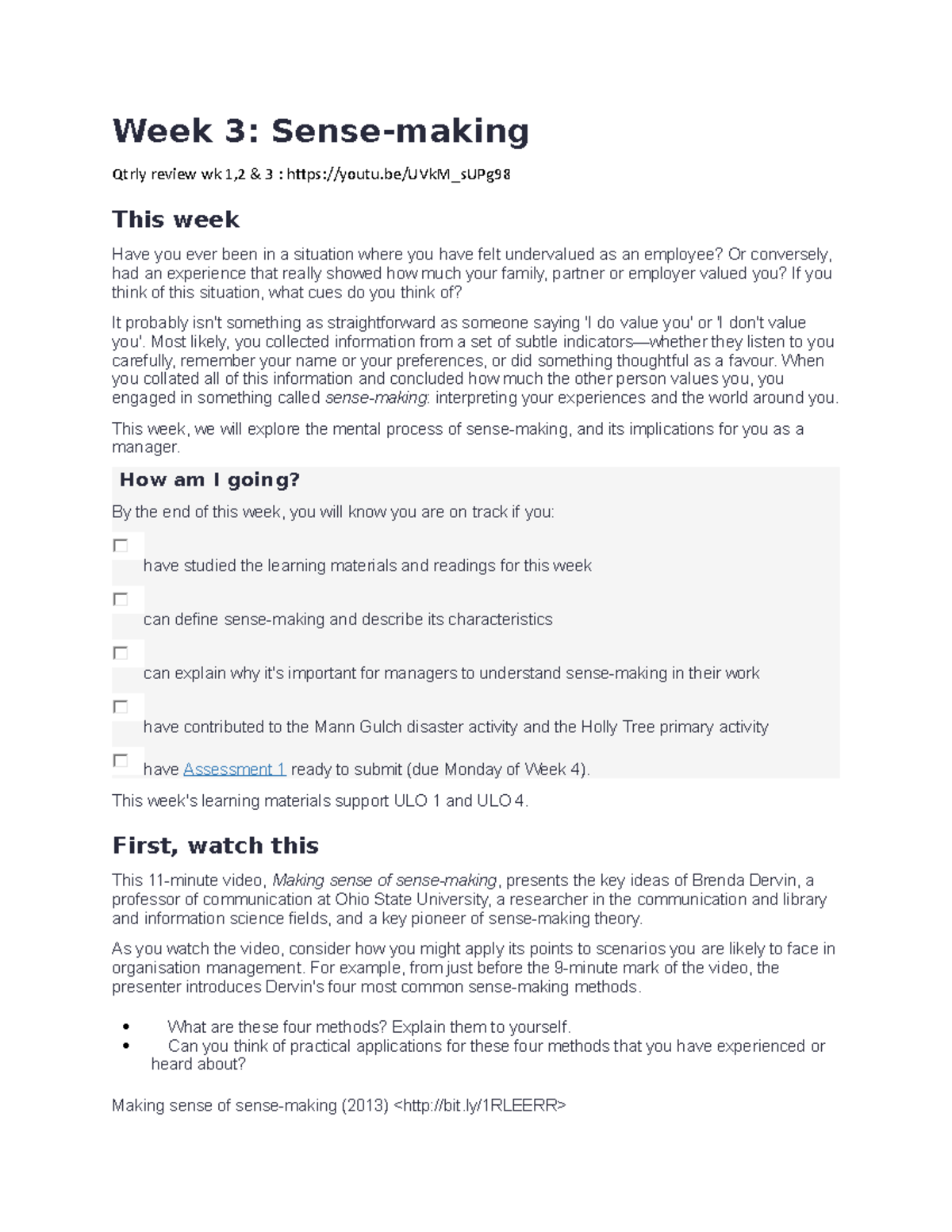 Week 3 Sense-making - Lecture note WEEK 3 - Week 3: Qtrly review wk 1,2 ...